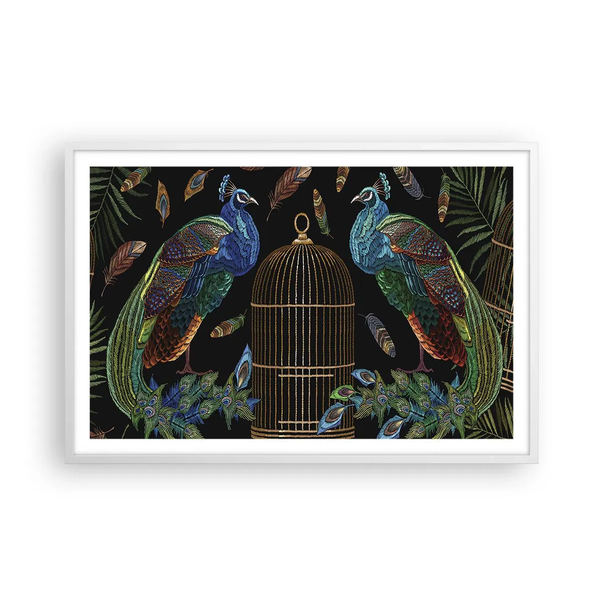 Póster en marco blanco - Con plumajes reales - 91x61 cm