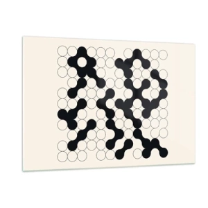 Cuadro sobre vidrio - Impresiones sobre Vidrio - Un mosaico gráfico en blanco y negro compuesto por puntos conectados. - 120x80cm - Juego chino - una variación - Decoración de pared moderna para salón y dormitorio ARTTOR
