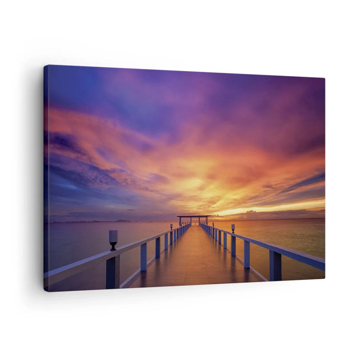 Cuadro sobre lienzo - Impresión de Imagen - Un embarcadero que conduce al mar durante la puesta de sol. - 70x50cm - Sin fin - Decoración de pared moderna para salón y dormitorio ARTTOR