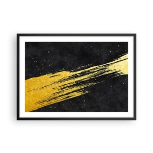 Póster en marco negro - Fondo negro con pinceladas doradas dinámicas - 70x50cm - Saltar al hiperespacio - Decoración de pared moderna para salón y dormitorio ARTTOR
