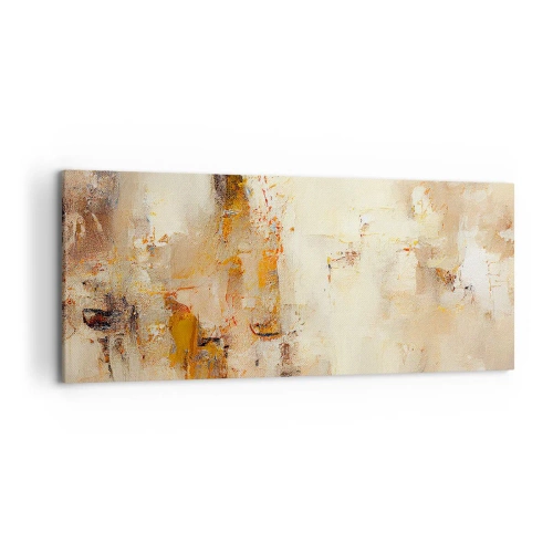 Cuadro sobre lienzo - Impresión de Imagen - Una composición abstracta en tonos cálidos de amarillo y marrón. - 120x50cm - El alma del ámbar - Decoración de pared moderna para salón y dormitorio ARTTOR