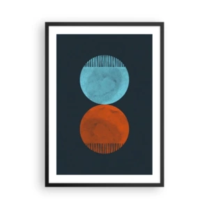 Póster en marco negro - Dos círculos: azul y naranja sobre un fondo azul marino. - 50x70cm - ¿Solo geometría? - Decoración de pared moderna para salón y dormitorio ARTTOR