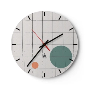 Reloj de pared - Reloj de vidrio - Una cuadrícula de verticales y horizontales con círculos de colores en el fondo. - 30x30cm - Atrapados. ¿Nosotros o ellos? - Decoración de pared moderna para salón, cocina y dormitorio ARTTOR