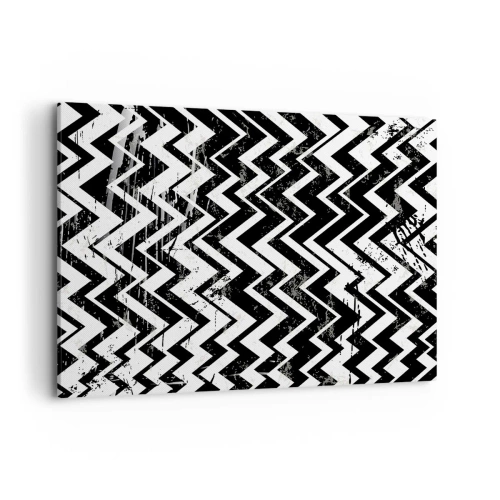 Cuadro sobre lienzo - Impresión de Imagen - Patrón en zigzag en blanco y negro con abrasiones artísticas - 120x80cm - Zig-blanco, zag-negro - Decoración de pared moderna para salón y dormitorio ARTTOR