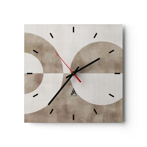 Reloj de pared - Reloj de vidrio - Un cuadro abstracto en tonos beige con formas geométricas y simetría. - 30x30cm - Similitudes y diferencias - Decoración de pared moderna para salón y dormitorio ARTTOR