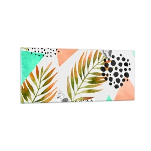 Cuadro sobre vidrio - Impresiones sobre Vidrio - Patrón tropical con hojas y formas geométricas. - 120x50cm - Decoración con hojas de palmera - Decoración de pared moderna para salón y dormitorio ARTTOR