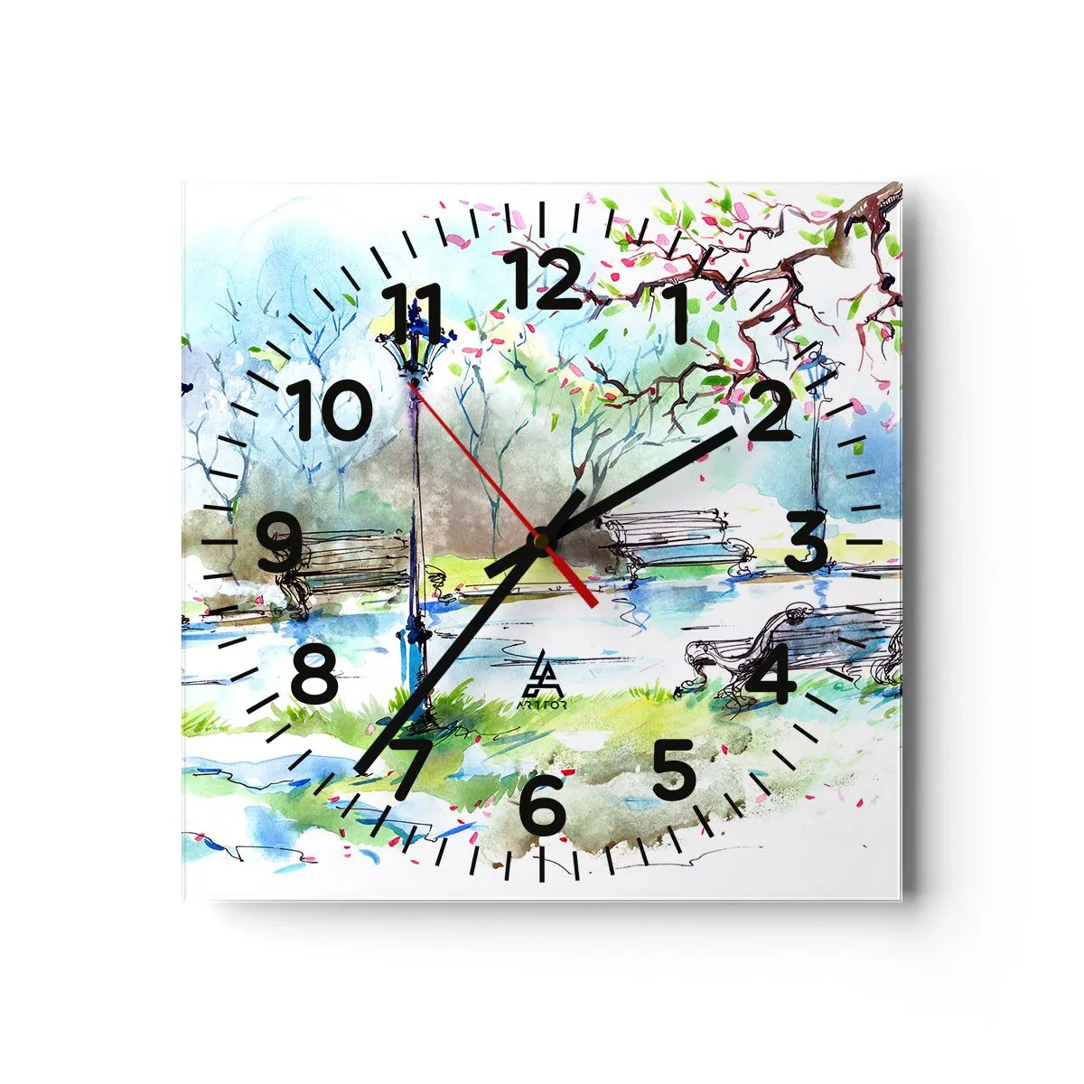 Reloj de pared - Reloj de vidrio - El encanto del silencio del parque - 40x40 cm