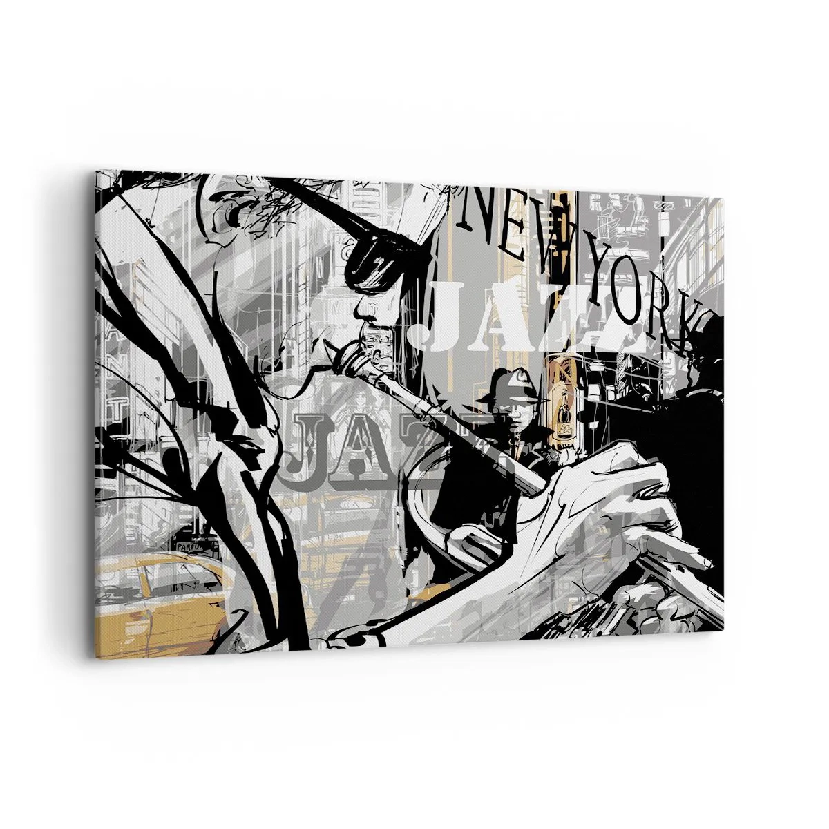 Cuadro sobre lienzo - Impresión de Imagen - Escena de jazz de Nueva York - 100x70cm - Al ritmo de Nueva York - Decoración de pared moderna para salón y dormitorio ARTTOR