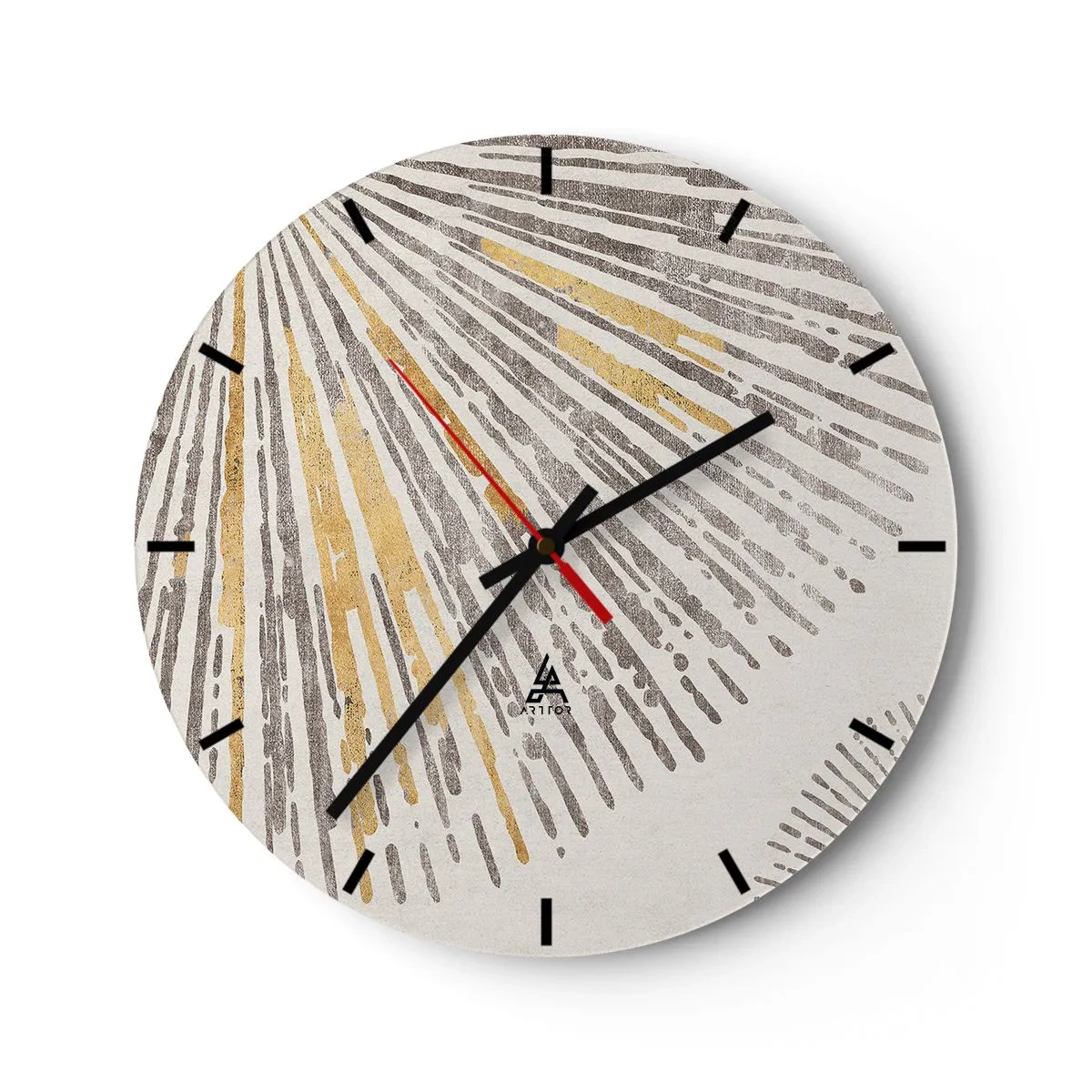 Reloj de pared - Reloj de vidrio - Líneas radiantes en dorado y gris sobre un fondo claro. - 30x30cm - Belleza lineal - Decoración de pared moderna para salón, cocina y dormitorio ARTTOR