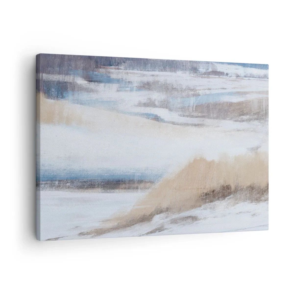Cuadro sobre lienzo - Impresión de Imagen - Paisaje invernal abstracto en tonos blancos y azules. - 70x50cm - Composición invernal - Decoración de pared moderna para salón y dormitorio ARTTOR
