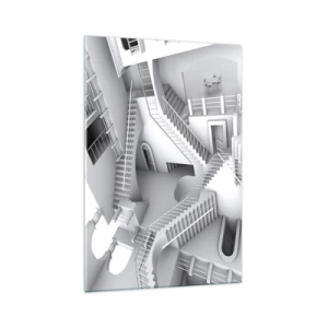 Cuadro sobre vidrio - Impresiones sobre Vidrio - Una composición abstracta de escaleras en una disposición espacial surrealista. - 70x100cm - Paradojas del espacio - Decoración de pared moderna para salón y dormitorio ARTTOR