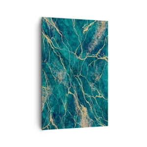Cuadro sobre lienzo - Impresión de Imagen - Patrón de mármol texturizado en tonos turquesa y dorado. - 80x120cm - Riachuelos de oro - Decoración de pared moderna para salón y dormitorio ARTTOR