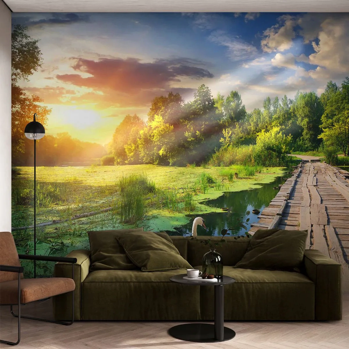 Fotomural Premium Sand - Verano, verano en todas partes - Paisaje, Lago, Bosque - 100x70 cm