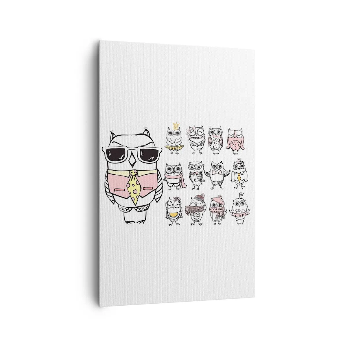 Cuadro sobre lienzo - Impresión de Imagen - Búhos en diferentes estilos y ropas. - 80x120cm - Tantos papeles que desempeñar - Decoración de pared moderna para salón y dormitorio ARTTOR