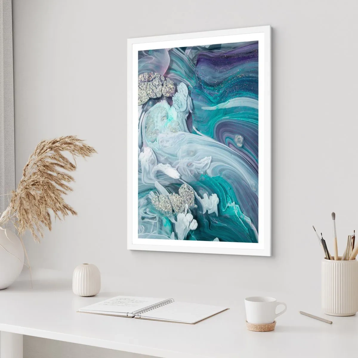 Póster en marco blanco - Corrientes de azul - 61x91 cm