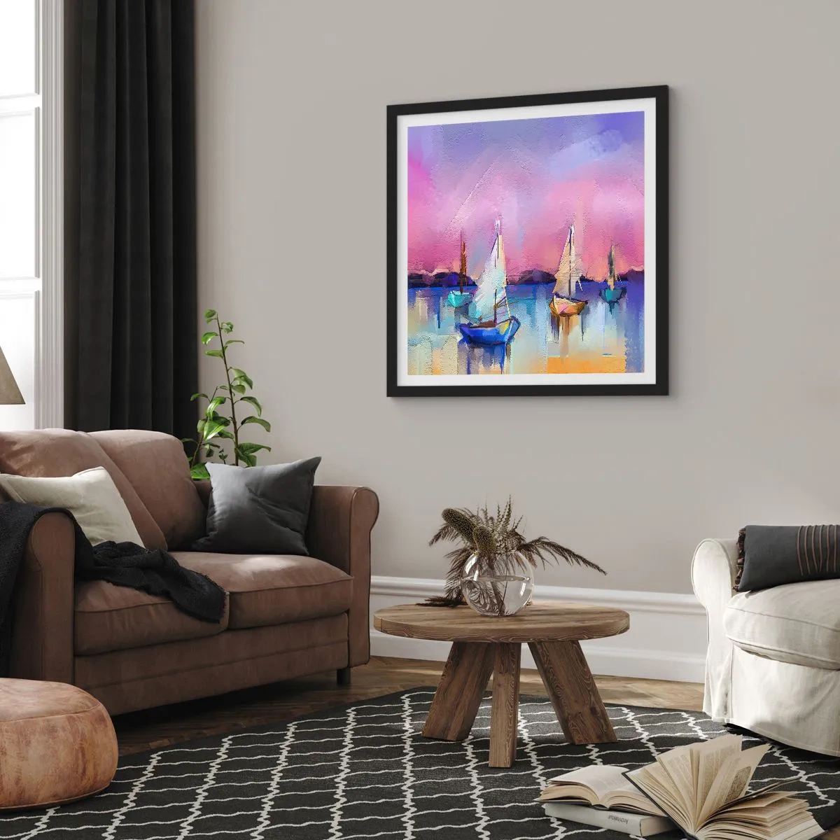 Póster en marco negro - Dirección alta mar - 60x60 cm