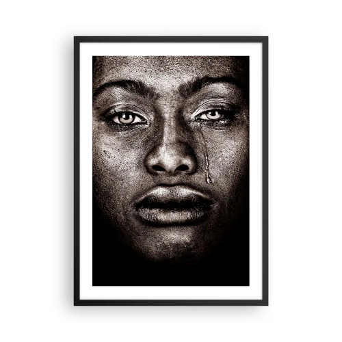 Póster en marco negro - Retrato de un rostro con una lágrima expresiva en estilo monocromático. - 50x70cm - Una lágrima - Decoración de pared moderna para salón y dormitorio ARTTOR
