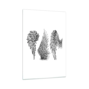 Cuadro sobre vidrio - Impresiones sobre Vidrio - Tres bocetos en blanco y negro de alas en estilo minimalista. - 80x120cm - Y puedes convertirte en un ángel - Decoración de pared moderna para salón y dormitorio ARTTOR