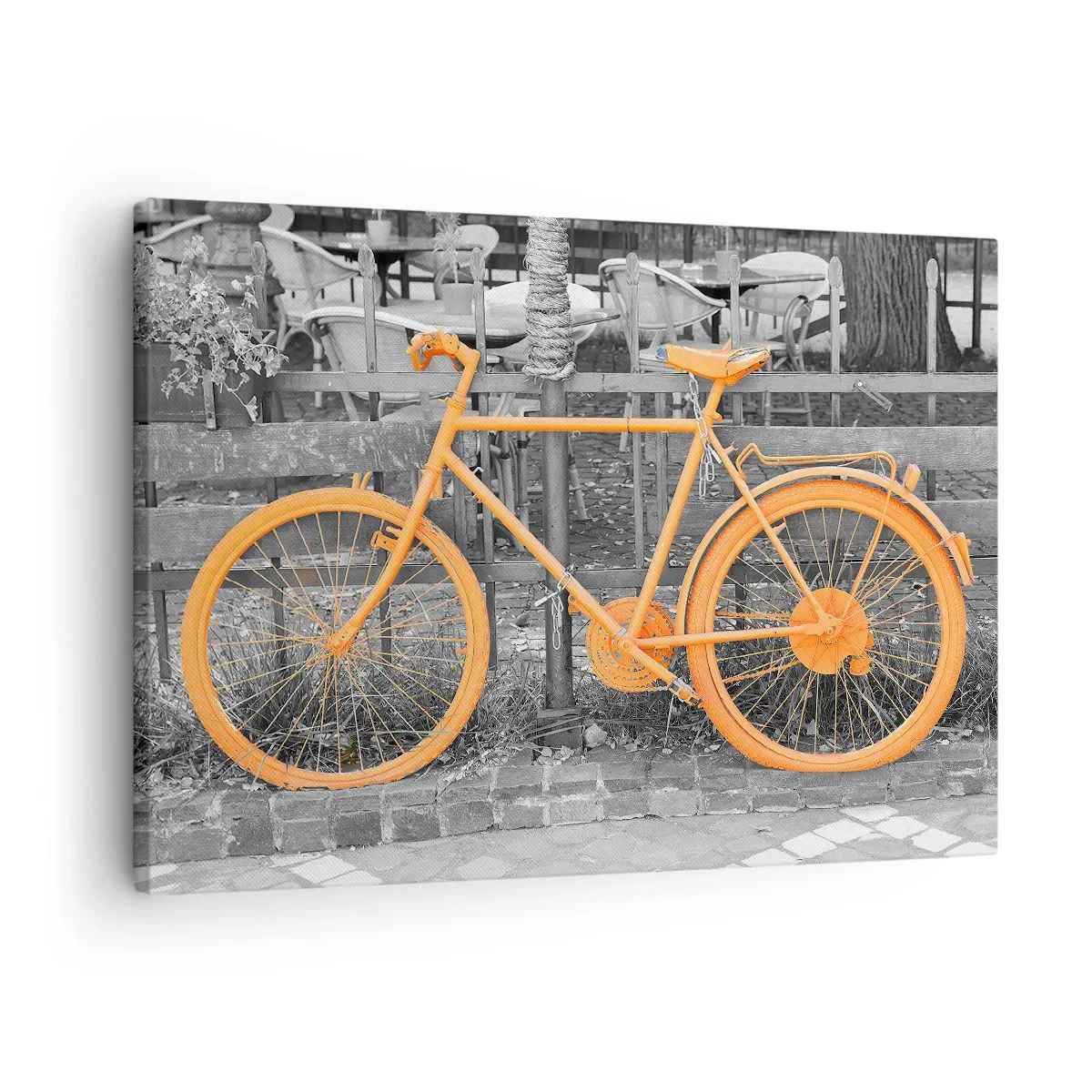 Cuadro sobre lienzo - Impresión de Imagen - Fotografía artística de una bicicleta amarilla sobre un fondo blanco y negro. - 70x50cm - Sigue, yo esperaré aquí - Decoración de pared moderna para salón y dormitorio ARTTOR