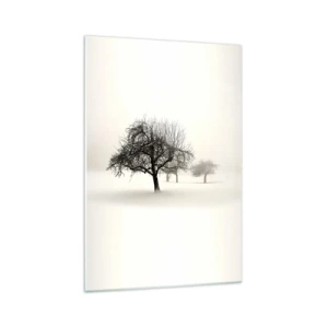 Cuadro sobre vidrio - Impresiones sobre Vidrio - Árboles en un campo cubierto de nieve rodeado de niebla. - 70x100cm - Sueño de invierno - Decoración de pared moderna para salón y dormitorio ARTTOR