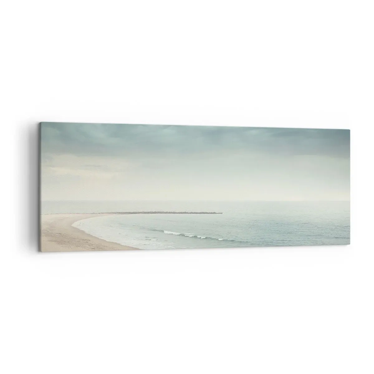 Cuadro sobre lienzo - Impresión de Imagen - Una figura solitaria en una playa desierta junto a un mar en calma. - 140x50cm - En busca de la paz - Decoración de pared moderna para salón y dormitorio ARTTOR