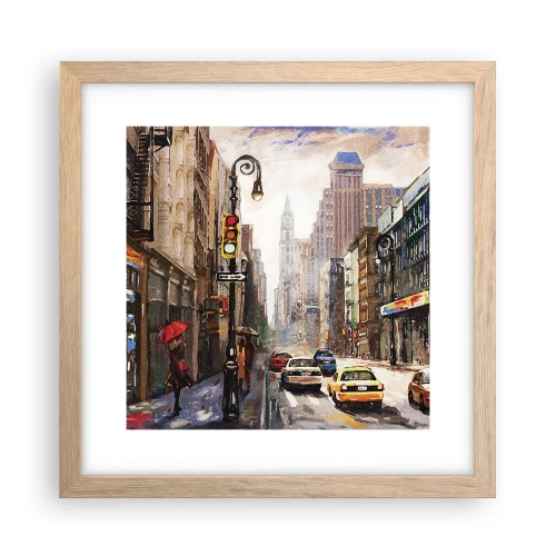 Póster en marco roble claro - Nueva York - también colorida bajo la lluvia - 30x30 cm