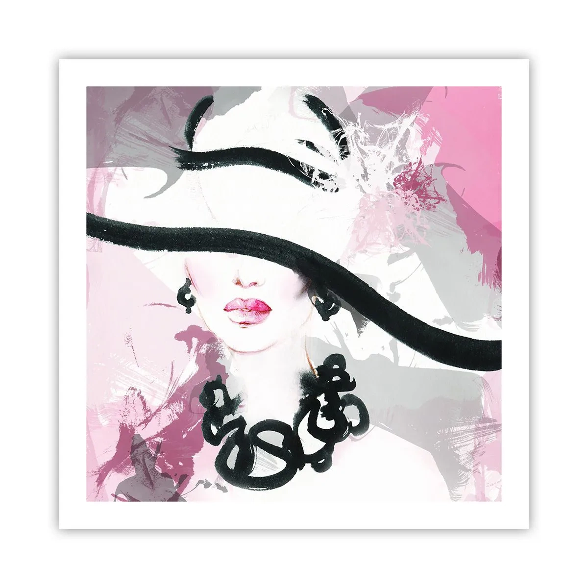 Póster - Retrato de una dama en negro y rosa - 60x60 cm