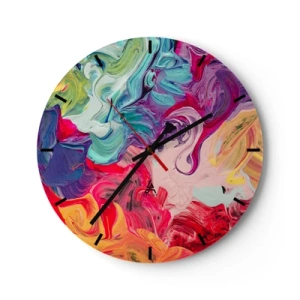 Reloj de pared - Reloj de vidrio - Una mezcla abstracta de colores en tonos intensos. - 30x30cm - El nacimiento de los colores - Decoración de pared moderna para salón, cocina y dormitorio ARTTOR