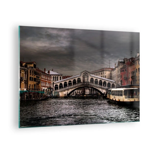 Cuadro sobre vidrio - Impresiones sobre Vidrio - El puente de Rialto contra un cielo nublado - 70x50cm - Promesa de una velada veneciana - Decoración de pared moderna para salón y dormitorio ARTTOR