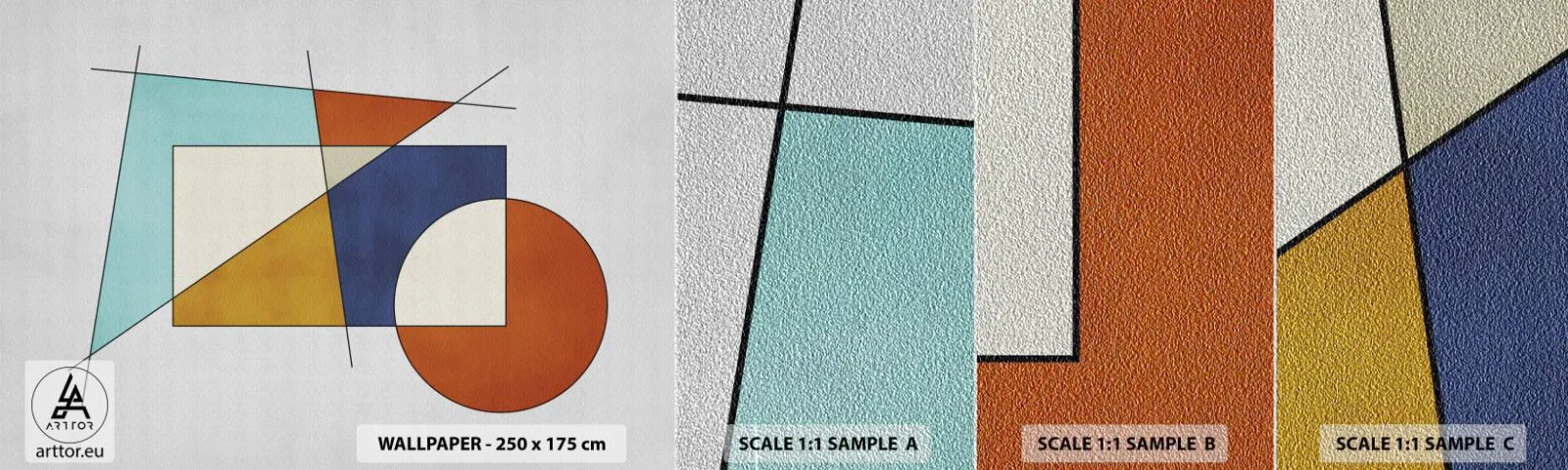 Muestra de fotomural Premium Sand - Abstracción: diversión modernista - Geométrico, Moderno, Minimalismo - 100x30 cm