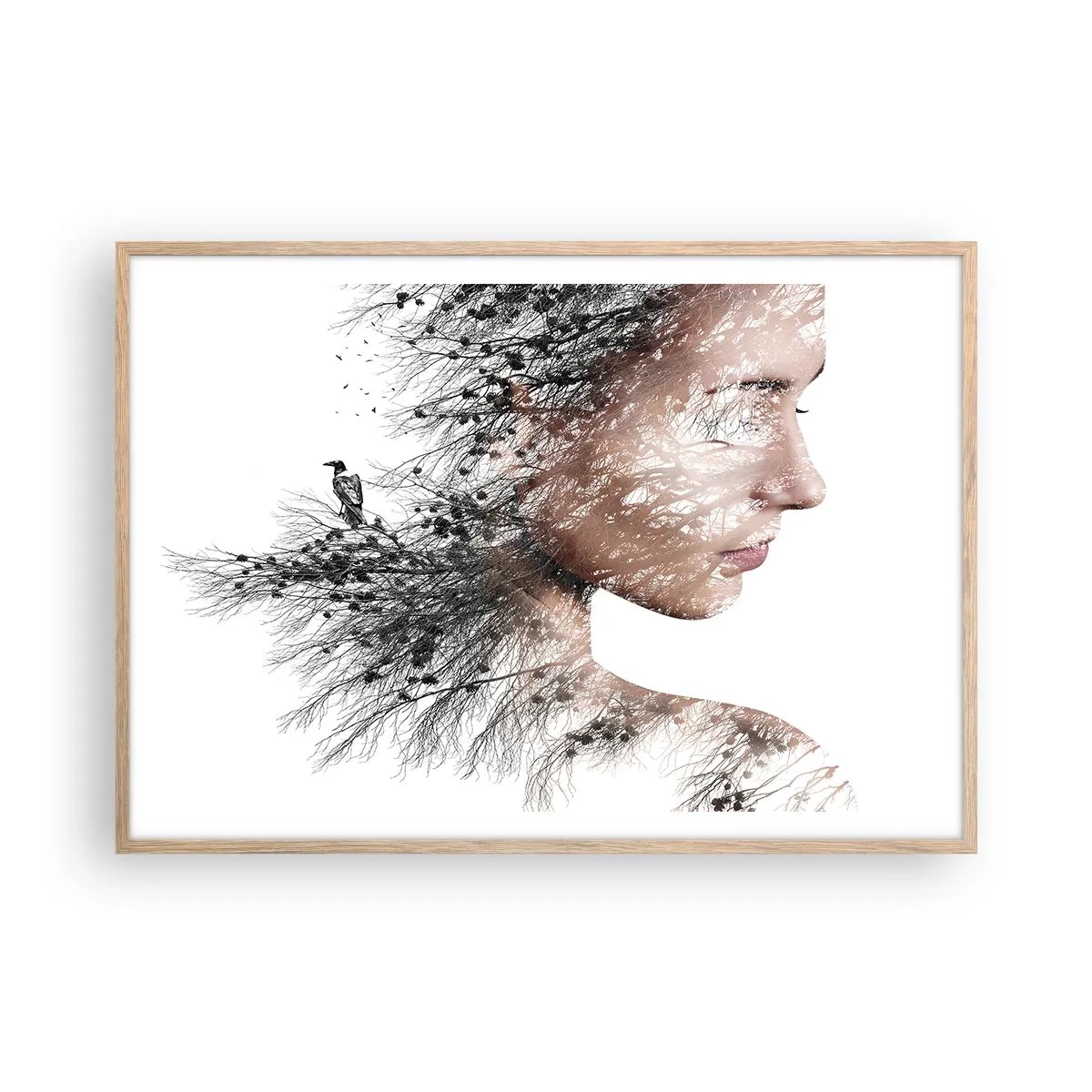 Póster en marco roble claro - Espíritu del bosque - 100x70 cm
