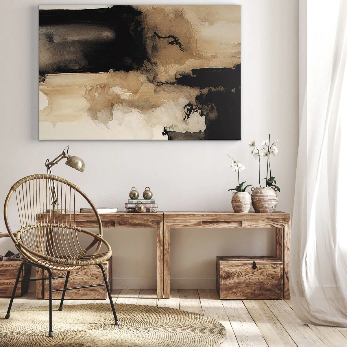 Cuadro sobre lienzo - Impresión de Imagen - Composición abstracta en tonos marrones y negros. - 70x50cm - Una abstracción intrigante - Decoración de pared moderna para salón y dormitorio ARTTOR