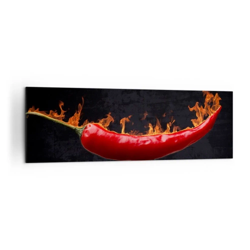 Cuadro sobre lienzo - Impresión de Imagen - Pimiento rojo flameado en un tenedor - 160x50cm - Un aperitivo ardiente - Decoración de pared moderna para salón y dormitorio ARTTOR