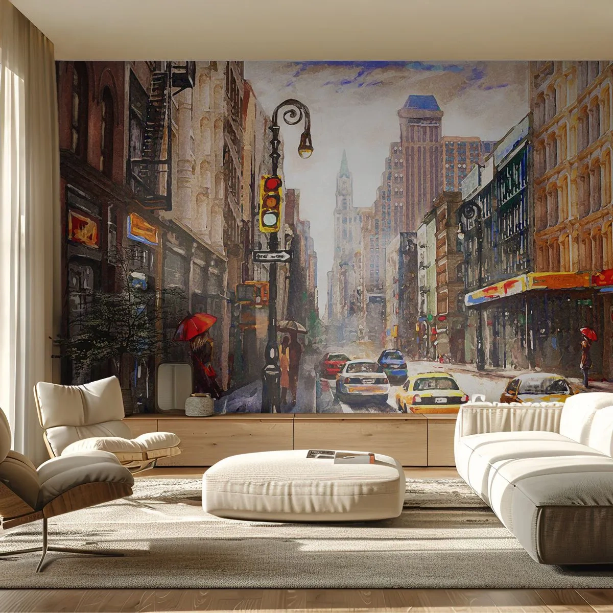 Fotomural Autadhesivo Deluxe Sticker - Nueva York - también colorida bajo la lluvia - Nueva York, Ciudad, manhattan - 100x70 cm