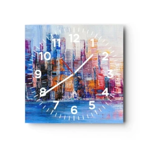 Reloj de pared - Reloj de vidrio - Una metrópoli alegre - 30x30 cm