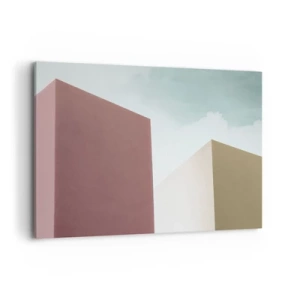 Cuadro sobre lienzo - Impresión de Imagen - Arquitectura minimalista con bloques pastel y cielo. - 120x80cm - Geometría de un verano soleado - Decoración de pared moderna para salón y dormitorio ARTTOR