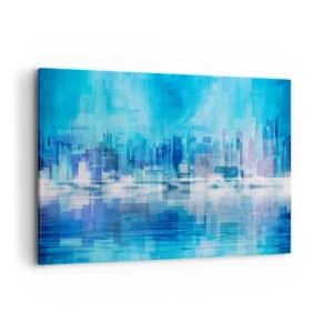 Cuadro sobre lienzo - Impresión de Imagen - Panorama abstracto de la ciudad en tonos azules - 100x70cm - La urbe azul - Decoración de pared moderna para salón y dormitorio ARTTOR