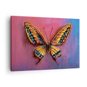Cuadro sobre lienzo - Impresión de Imagen - Mariposa colorida sobre un fondo abstracto - 70x50cm - Una joya de la naturaleza - Decoración de pared moderna para salón y dormitorio ARTTOR