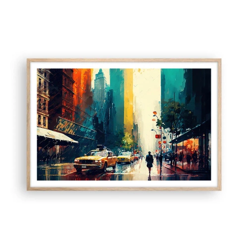 Póster en marco roble claro - Nueva York - hasta la lluvia es colorida - 91x61 cm