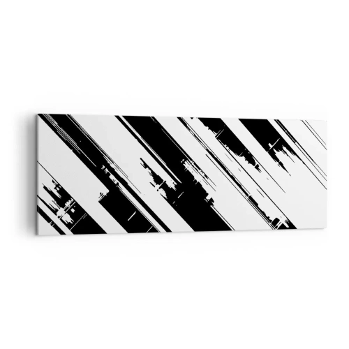 Cuadro sobre lienzo - Impresión de Imagen - Líneas blancas y negras y patrones geométricos en un estilo moderno. - 140x50cm - Composición intensa y dinámica - Decoración de pared moderna para salón y dormitorio ARTTOR