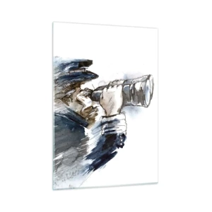 Cuadro sobre vidrio - Impresiones sobre Vidrio - Un hombre con binoculares en una composición dinámica de acuarela. - 50x70cm - Tierra a la vista - Decoración de pared moderna para salón y dormitorio ARTTOR
