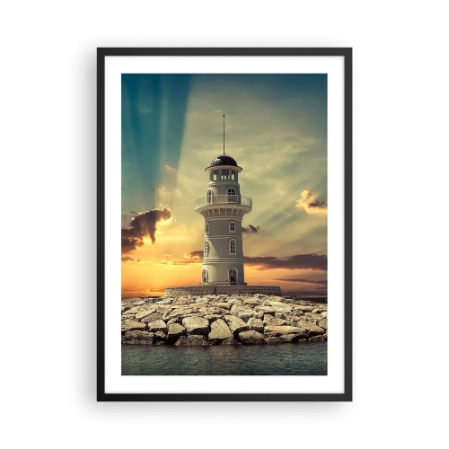 Póster en marco negro - Faro al atardecer - 50x70cm - Luz - Bondad - Belleza - Decoración de pared moderna para salón y dormitorio ARTTOR