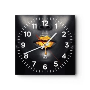 Reloj de pared - Reloj de vidrio - Labios de oro - 40x40 cm