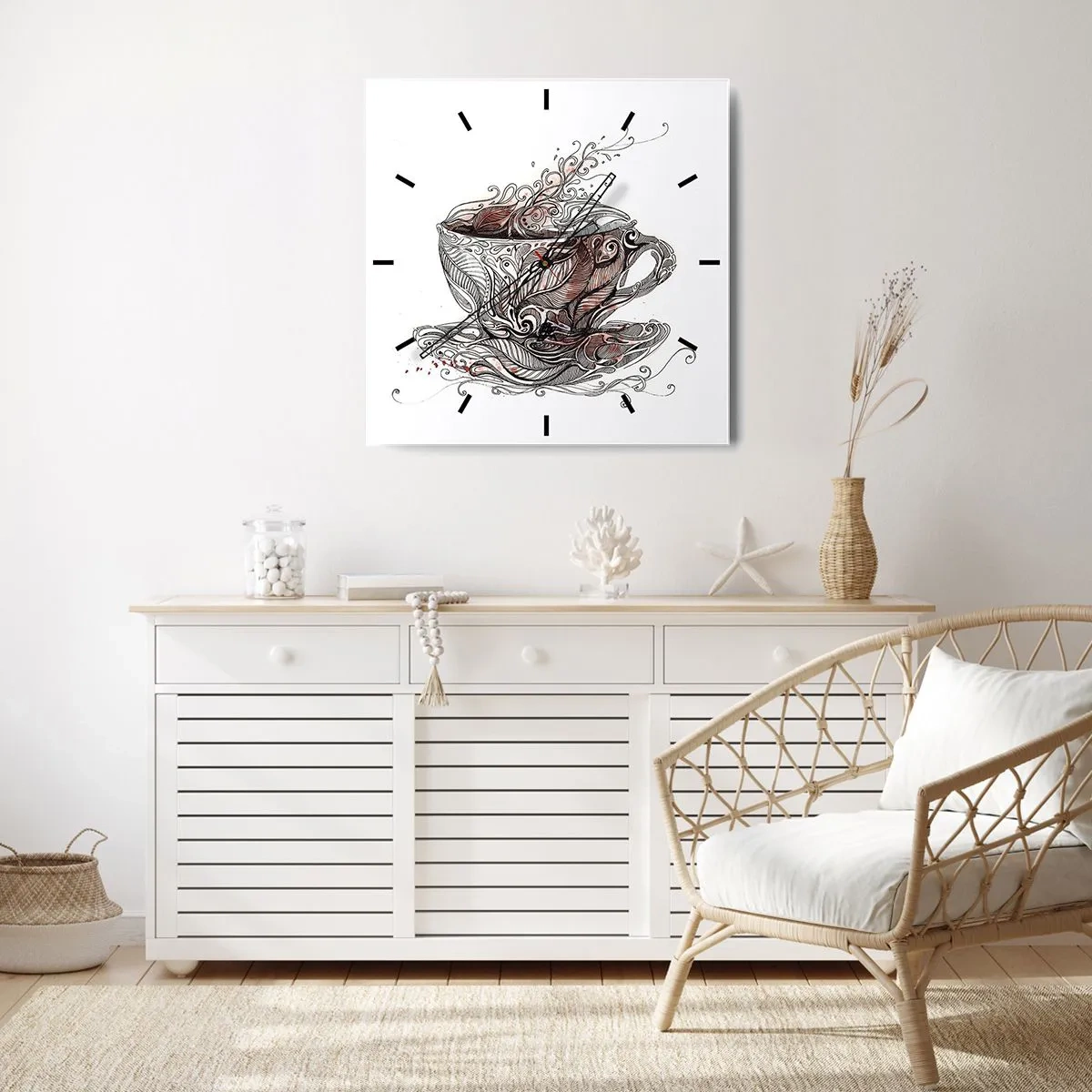 Reloj de pared - Reloj de vidrio - Taza de café decorativa con patrón artístico. - 30x30cm - Té para todo - Decoración de pared moderna para salón y dormitorio ARTTOR