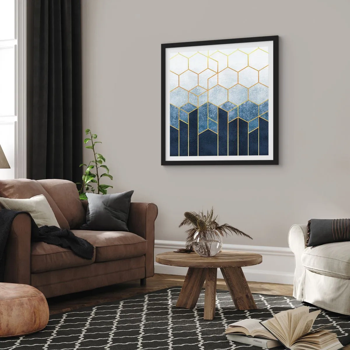 Póster en marco negro - Composición rítmica visual - 60x60 cm