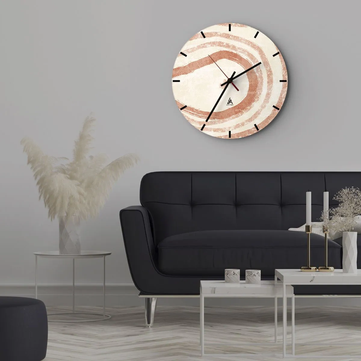 Reloj de pared - Reloj de vidrio - Círculos de coral abstractos sobre un fondo claro - 30x30cm - Círculos de coral - composición - Decoración de pared moderna para salón, cocina y dormitorio ARTTOR