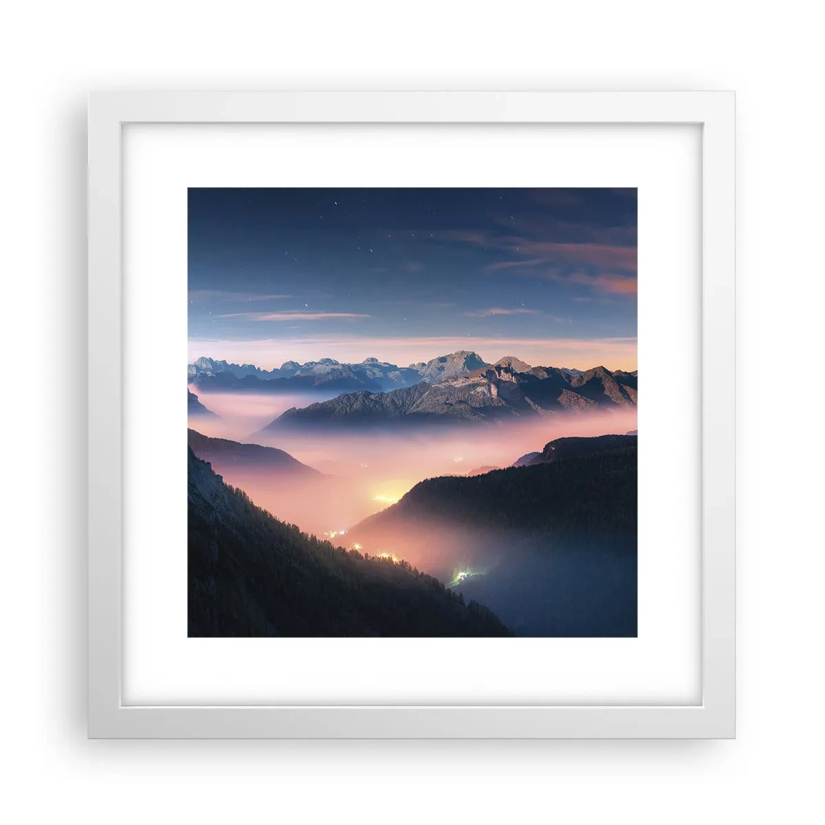 Póster en marco blanco - Luz en los valles - 30x30 cm