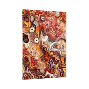 Cuadro sobre vidrio - Impresiones sobre Vidrio - Composición abstracta en tonos naranja y rojo. - 50x70cm - Si las nueces se derritieran en la miel - Decoración de pared moderna para salón y dormitorio ARTTOR