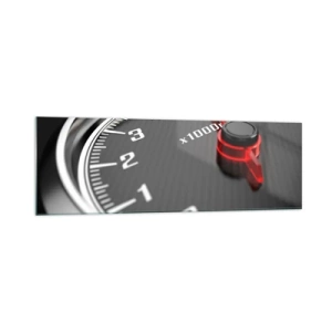 Cuadro sobre vidrio - Impresiones sobre Vidrio - Primer plano del tacómetro con la aguja roja - 160x50cm - Pisa a fondo - Decoración de pared moderna para salón y dormitorio ARTTOR