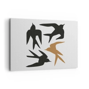 Cuadro sobre lienzo - Impresión de Imagen - Siluetas de golondrinas en negro y dorado - 100x70cm - Juegos de golondrinas - Decoración de pared moderna para salón y dormitorio ARTTOR